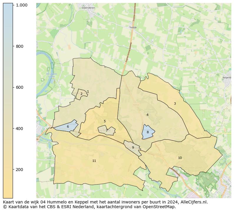 Kaart van de wijk 04 Hummelo en Keppel met het aantal inwoners per buurt in 2024. Op deze pagina vind je veel informatie over inwoners (zoals de verdeling naar leeftijdsgroepen, gezinssamenstelling, geslacht, autochtoon of Nederlands met een immigratie achtergrond,...), woningen (aantallen, types, prijs ontwikkeling, gebruik, type eigendom,...) en méér (autobezit, energieverbruik,...)  op basis van open data van het Centraal Bureau voor de Statistiek en diverse andere bronnen!