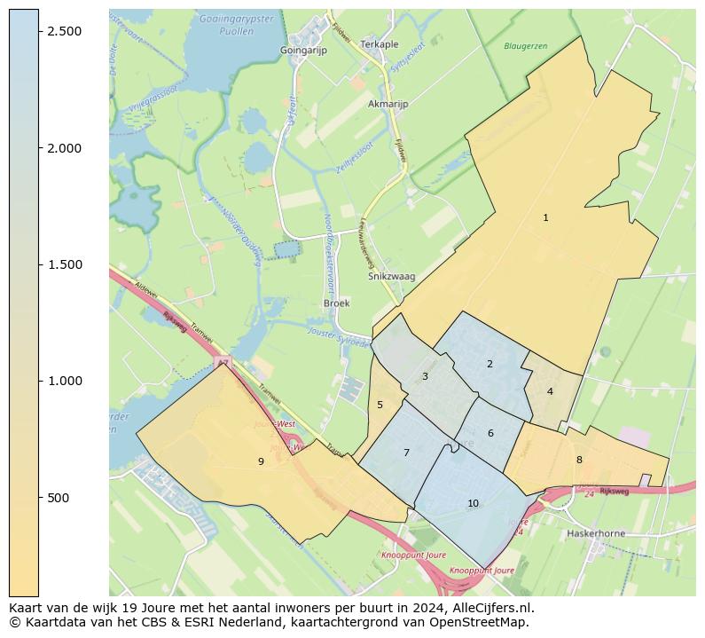 Kaart van de wijk 19 Joure met het aantal inwoners per buurt in 2024. Op deze pagina vind je veel informatie over inwoners (zoals de verdeling naar leeftijdsgroepen, gezinssamenstelling, geslacht, autochtoon of Nederlands met een immigratie achtergrond,...), woningen (aantallen, types, prijs ontwikkeling, gebruik, type eigendom,...) en méér (autobezit, energieverbruik,...)  op basis van open data van het centraal bureau voor de statistiek en diverse andere bronnen!