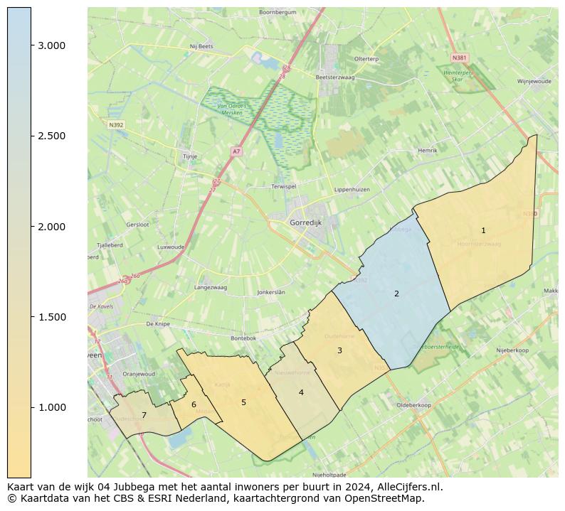 Kaart van de wijk 04 Jubbega met het aantal inwoners per buurt in 2024. Op deze pagina vind je veel informatie over inwoners (zoals de verdeling naar leeftijdsgroepen, gezinssamenstelling, geslacht, autochtoon of Nederlands met een immigratie achtergrond,...), woningen (aantallen, types, prijs ontwikkeling, gebruik, type eigendom,...) en méér (autobezit, energieverbruik,...)  op basis van open data van het Centraal Bureau voor de Statistiek en diverse andere bronnen!