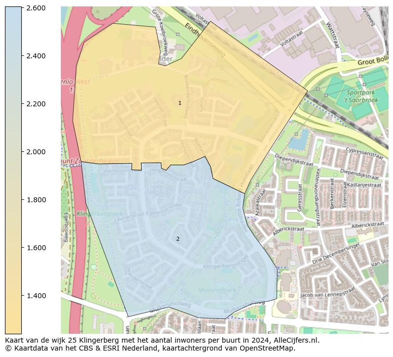 Kaart van de wijk 25 Klingerberg met het aantal inwoners per buurt in 2024. Op deze pagina vind je veel informatie over inwoners (zoals de verdeling naar leeftijdsgroepen, gezinssamenstelling, geslacht, autochtoon of Nederlands met een immigratie achtergrond,...), woningen (aantallen, types, prijs ontwikkeling, gebruik, type eigendom,...) en méér (autobezit, energieverbruik,...)  op basis van open data van het centraal bureau voor de statistiek en diverse andere bronnen!