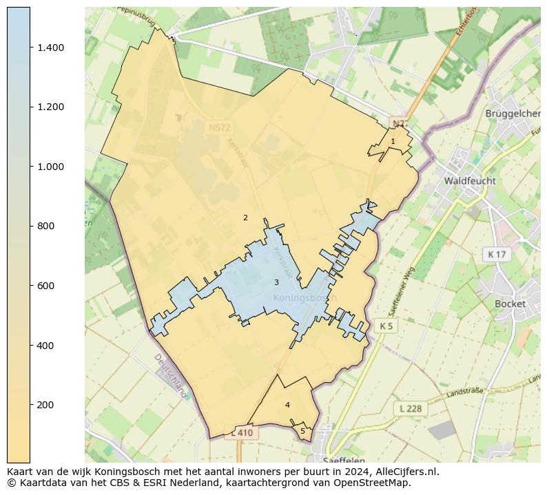 Kaart van de wijk Koningsbosch met het aantal inwoners per buurt in 2024. Op deze pagina vind je veel informatie over inwoners (zoals de verdeling naar leeftijdsgroepen, gezinssamenstelling, geslacht, autochtoon of Nederlands met een immigratie achtergrond,...), woningen (aantallen, types, prijs ontwikkeling, gebruik, type eigendom,...) en méér (autobezit, energieverbruik,...)  op basis van open data van het centraal bureau voor de statistiek en diverse andere bronnen!