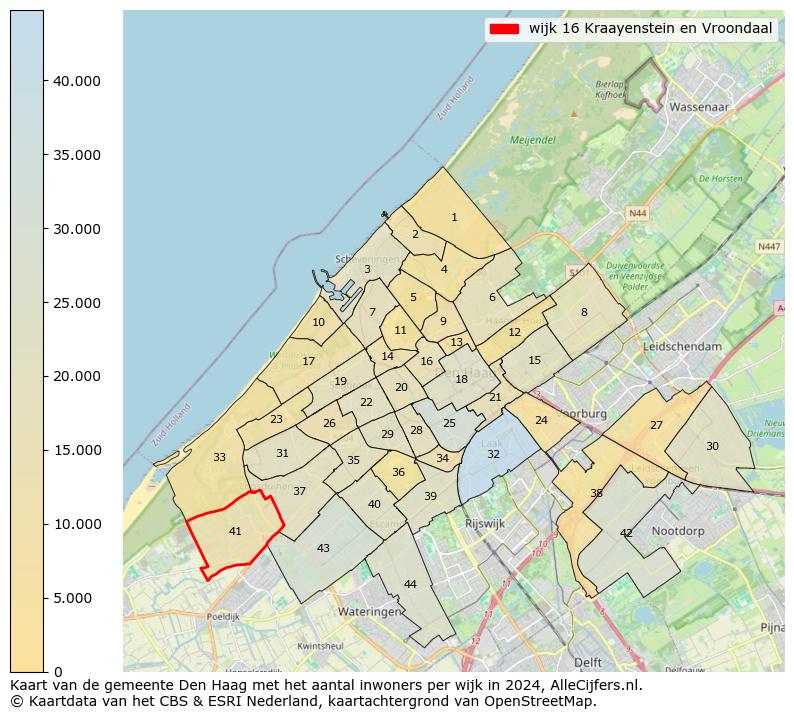 Kaart van de gemeente Den Haag met het aantal inwoners per wijk in 2024. Op deze pagina vind je veel informatie over inwoners (zoals de verdeling naar leeftijdsgroepen, gezinssamenstelling, geslacht, autochtoon of Nederlands met een immigratie achtergrond,...), woningen (aantallen, types, prijs ontwikkeling, gebruik, type eigendom,...) en méér (autobezit, energieverbruik,...)  op basis van open data van het centraal bureau voor de statistiek en diverse andere bronnen!