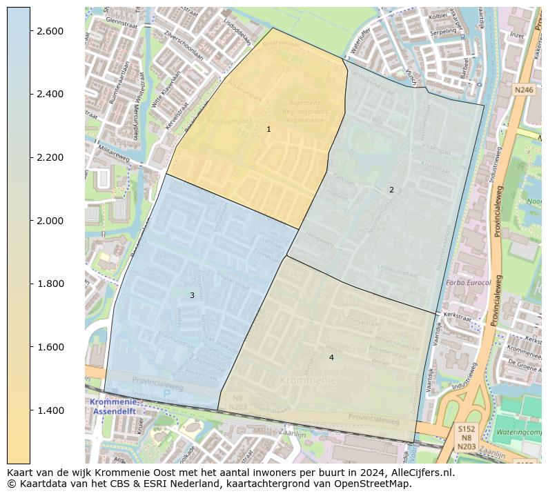 Kaart van de wijk Krommenie Oost met het aantal inwoners per buurt in 2024. Op deze pagina vind je veel informatie over inwoners (zoals de verdeling naar leeftijdsgroepen, gezinssamenstelling, geslacht, autochtoon of Nederlands met een immigratie achtergrond,...), woningen (aantallen, types, prijs ontwikkeling, gebruik, type eigendom,...) en méér (autobezit, energieverbruik,...)  op basis van open data van het centraal bureau voor de statistiek en diverse andere bronnen!