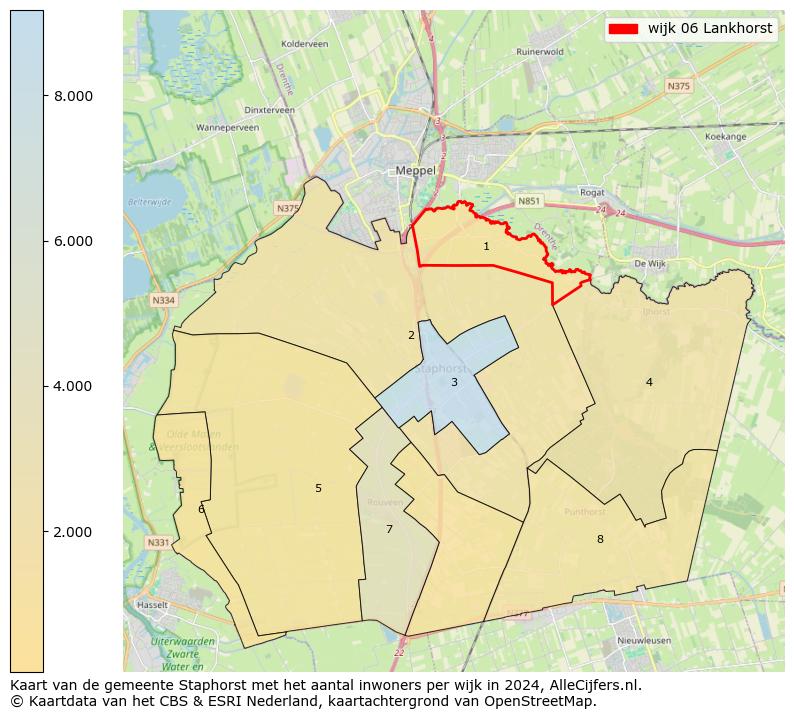 Kaart van de gemeente Staphorst met het aantal inwoners per wijk in 2024. Op deze pagina vind je veel informatie over inwoners (zoals de verdeling naar leeftijdsgroepen, gezinssamenstelling, geslacht, autochtoon of Nederlands met een immigratie achtergrond,...), woningen (aantallen, types, prijs ontwikkeling, gebruik, type eigendom,...) en méér (autobezit, energieverbruik,...)  op basis van open data van het centraal bureau voor de statistiek en diverse andere bronnen!