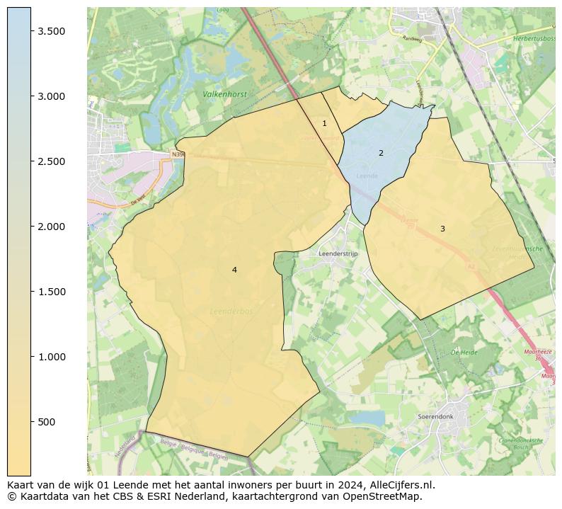 Kaart van de wijk 01 Leende met het aantal inwoners per buurt in 2024. Op deze pagina vind je veel informatie over inwoners (zoals de verdeling naar leeftijdsgroepen, gezinssamenstelling, geslacht, autochtoon of Nederlands met een immigratie achtergrond,...), woningen (aantallen, types, prijs ontwikkeling, gebruik, type eigendom,...) en méér (autobezit, energieverbruik,...)  op basis van open data van het centraal bureau voor de statistiek en diverse andere bronnen!