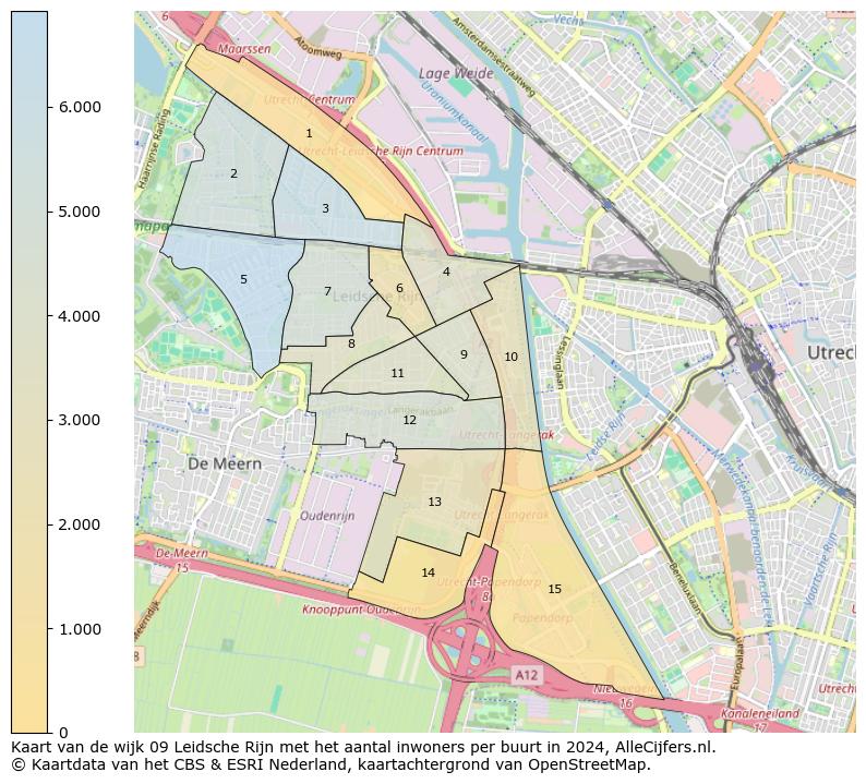 Kaart van de wijk 09 Leidsche Rijn met het aantal inwoners per buurt in 2024. Op deze pagina vind je veel informatie over inwoners (zoals de verdeling naar leeftijdsgroepen, gezinssamenstelling, geslacht, autochtoon of Nederlands met een immigratie achtergrond,...), woningen (aantallen, types, prijs ontwikkeling, gebruik, type eigendom,...) en méér (autobezit, energieverbruik,...)  op basis van open data van het centraal bureau voor de statistiek en diverse andere bronnen!