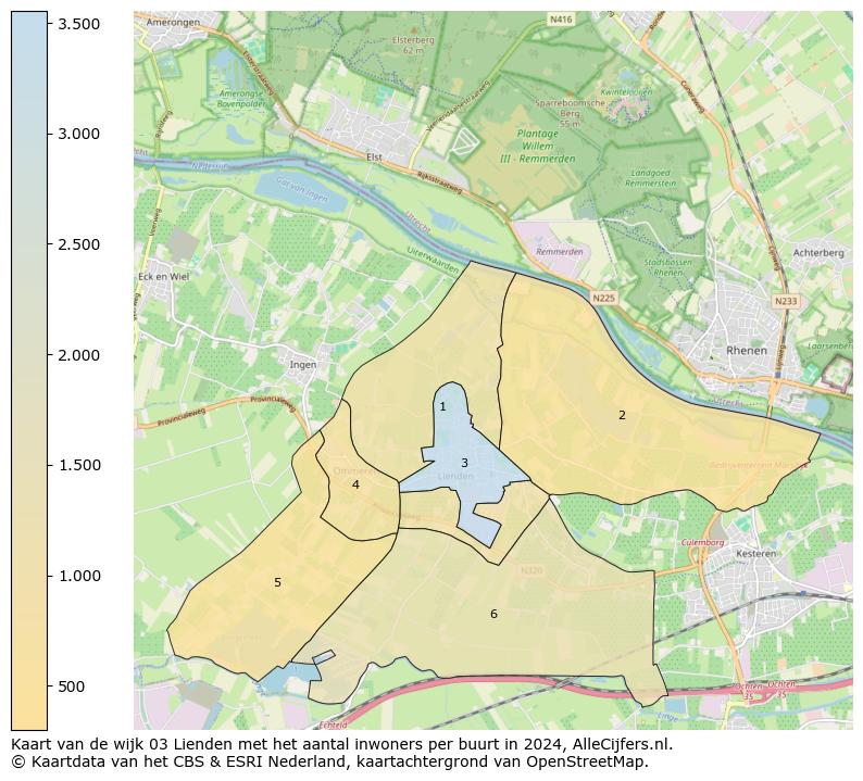 Kaart van de wijk 03 Lienden met het aantal inwoners per buurt in 2024. Op deze pagina vind je veel informatie over inwoners (zoals de verdeling naar leeftijdsgroepen, gezinssamenstelling, geslacht, autochtoon of Nederlands met een immigratie achtergrond,...), woningen (aantallen, types, prijs ontwikkeling, gebruik, type eigendom,...) en méér (autobezit, energieverbruik,...)  op basis van open data van het centraal bureau voor de statistiek en diverse andere bronnen!