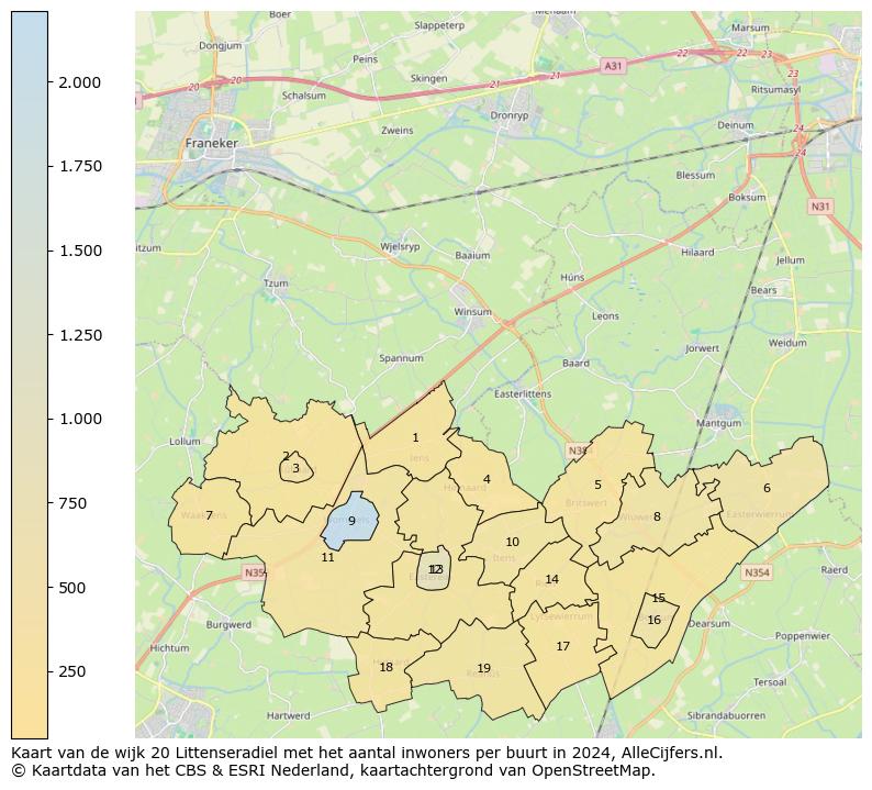 Kaart van de wijk 20 Littenseradiel met het aantal inwoners per buurt in 2024. Op deze pagina vind je veel informatie over inwoners (zoals de verdeling naar leeftijdsgroepen, gezinssamenstelling, geslacht, autochtoon of Nederlands met een immigratie achtergrond,...), woningen (aantallen, types, prijs ontwikkeling, gebruik, type eigendom,...) en méér (autobezit, energieverbruik,...)  op basis van open data van het Centraal Bureau voor de Statistiek en diverse andere bronnen!