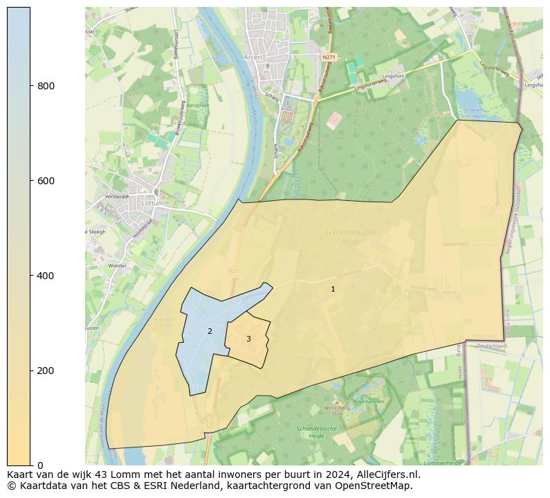 Kaart van de wijk 43 Lomm met het aantal inwoners per buurt in 2024. Op deze pagina vind je veel informatie over inwoners (zoals de verdeling naar leeftijdsgroepen, gezinssamenstelling, geslacht, autochtoon of Nederlands met een immigratie achtergrond,...), woningen (aantallen, types, prijs ontwikkeling, gebruik, type eigendom,...) en méér (autobezit, energieverbruik,...)  op basis van open data van het centraal bureau voor de statistiek en diverse andere bronnen!