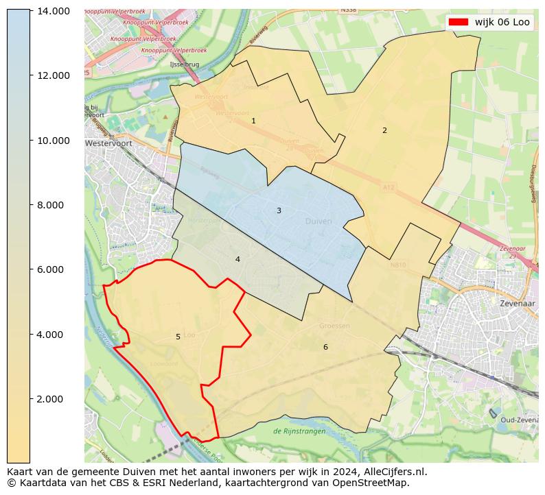 Kaart van de gemeente Duiven met het aantal inwoners per wijk in 2024. Op deze pagina vind je veel informatie over inwoners (zoals de verdeling naar leeftijdsgroepen, gezinssamenstelling, geslacht, autochtoon of Nederlands met een immigratie achtergrond,...), woningen (aantallen, types, prijs ontwikkeling, gebruik, type eigendom,...) en méér (autobezit, energieverbruik,...)  op basis van open data van het centraal bureau voor de statistiek en diverse andere bronnen!