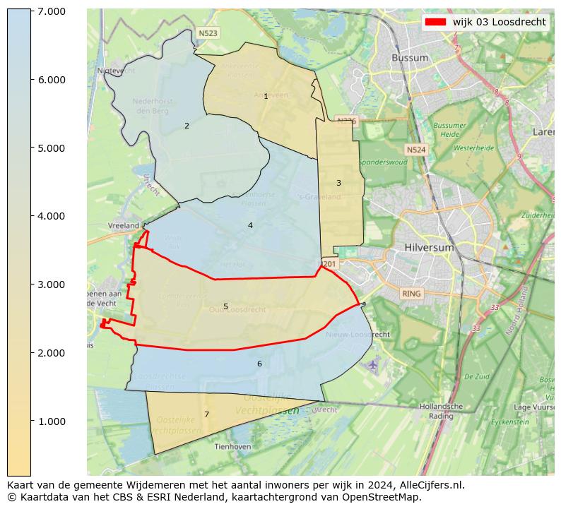 Kaart van de gemeente Wijdemeren met het aantal inwoners per wijk in 2024. Op deze pagina vind je veel informatie over inwoners (zoals de verdeling naar leeftijdsgroepen, gezinssamenstelling, geslacht, autochtoon of Nederlands met een immigratie achtergrond,...), woningen (aantallen, types, prijs ontwikkeling, gebruik, type eigendom,...) en méér (autobezit, energieverbruik,...)  op basis van open data van het centraal bureau voor de statistiek en diverse andere bronnen!