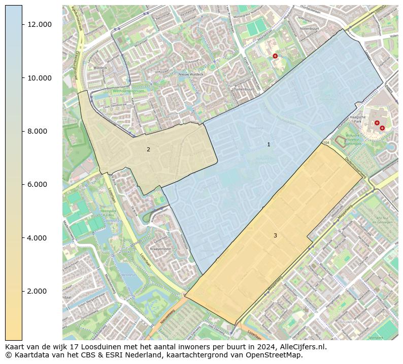 Kaart van de wijk 17 Loosduinen met het aantal inwoners per buurt in 2024. Op deze pagina vind je veel informatie over inwoners (zoals de verdeling naar leeftijdsgroepen, gezinssamenstelling, geslacht, autochtoon of Nederlands met een immigratie achtergrond,...), woningen (aantallen, types, prijs ontwikkeling, gebruik, type eigendom,...) en méér (autobezit, energieverbruik,...)  op basis van open data van het centraal bureau voor de statistiek en diverse andere bronnen!