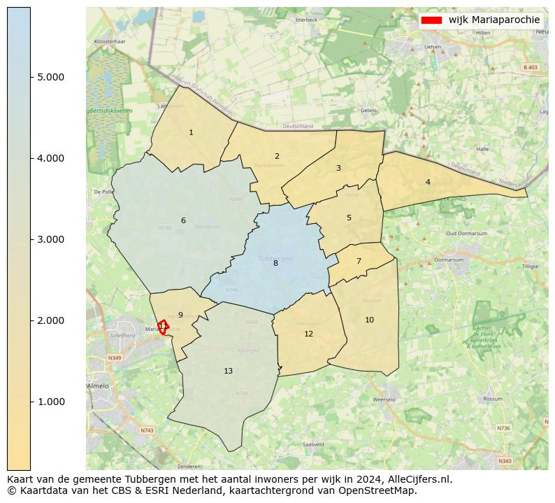 Kaart van de gemeente Tubbergen met het aantal inwoners per wijk in 2024. Op deze pagina vind je veel informatie over inwoners (zoals de verdeling naar leeftijdsgroepen, gezinssamenstelling, geslacht, autochtoon of Nederlands met een immigratie achtergrond,...), woningen (aantallen, types, prijs ontwikkeling, gebruik, type eigendom,...) en méér (autobezit, energieverbruik,...)  op basis van open data van het centraal bureau voor de statistiek en diverse andere bronnen!