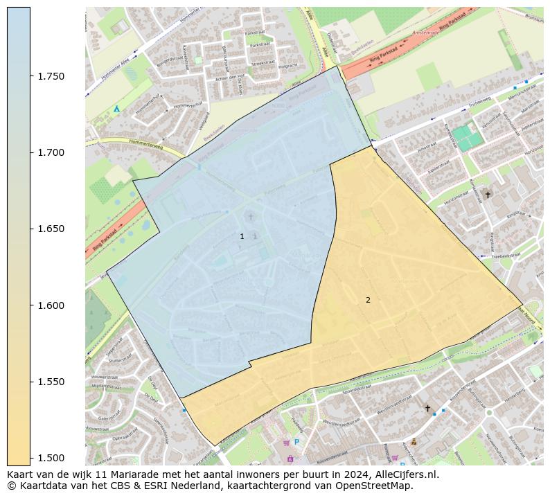 Kaart van de wijk 11 Mariarade met het aantal inwoners per buurt in 2024. Op deze pagina vind je veel informatie over inwoners (zoals de verdeling naar leeftijdsgroepen, gezinssamenstelling, geslacht, autochtoon of Nederlands met een immigratie achtergrond,...), woningen (aantallen, types, prijs ontwikkeling, gebruik, type eigendom,...) en méér (autobezit, energieverbruik,...)  op basis van open data van het centraal bureau voor de statistiek en diverse andere bronnen!