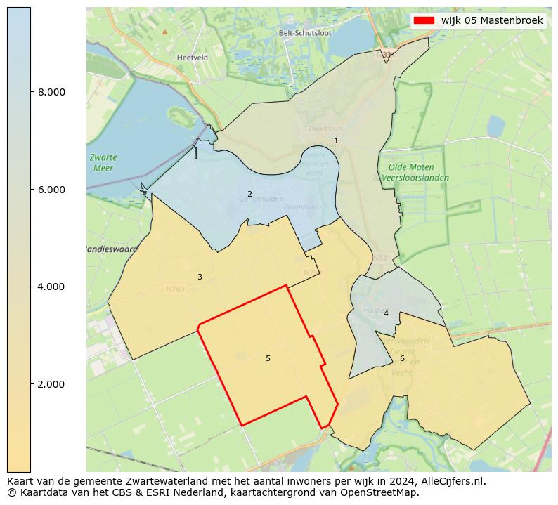 Kaart van de gemeente Zwartewaterland met het aantal inwoners per wijk in 2024. Op deze pagina vind je veel informatie over inwoners (zoals de verdeling naar leeftijdsgroepen, gezinssamenstelling, geslacht, autochtoon of Nederlands met een immigratie achtergrond,...), woningen (aantallen, types, prijs ontwikkeling, gebruik, type eigendom,...) en méér (autobezit, energieverbruik,...)  op basis van open data van het centraal bureau voor de statistiek en diverse andere bronnen!