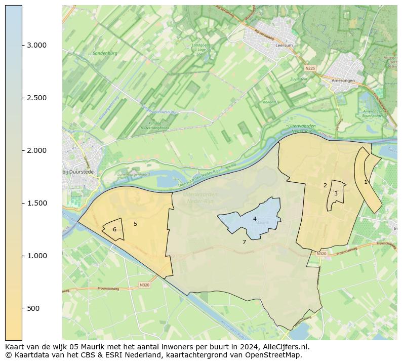 Kaart van de wijk 05 Maurik met het aantal inwoners per buurt in 2024. Op deze pagina vind je veel informatie over inwoners (zoals de verdeling naar leeftijdsgroepen, gezinssamenstelling, geslacht, autochtoon of Nederlands met een immigratie achtergrond,...), woningen (aantallen, types, prijs ontwikkeling, gebruik, type eigendom,...) en méér (autobezit, energieverbruik,...)  op basis van open data van het centraal bureau voor de statistiek en diverse andere bronnen!