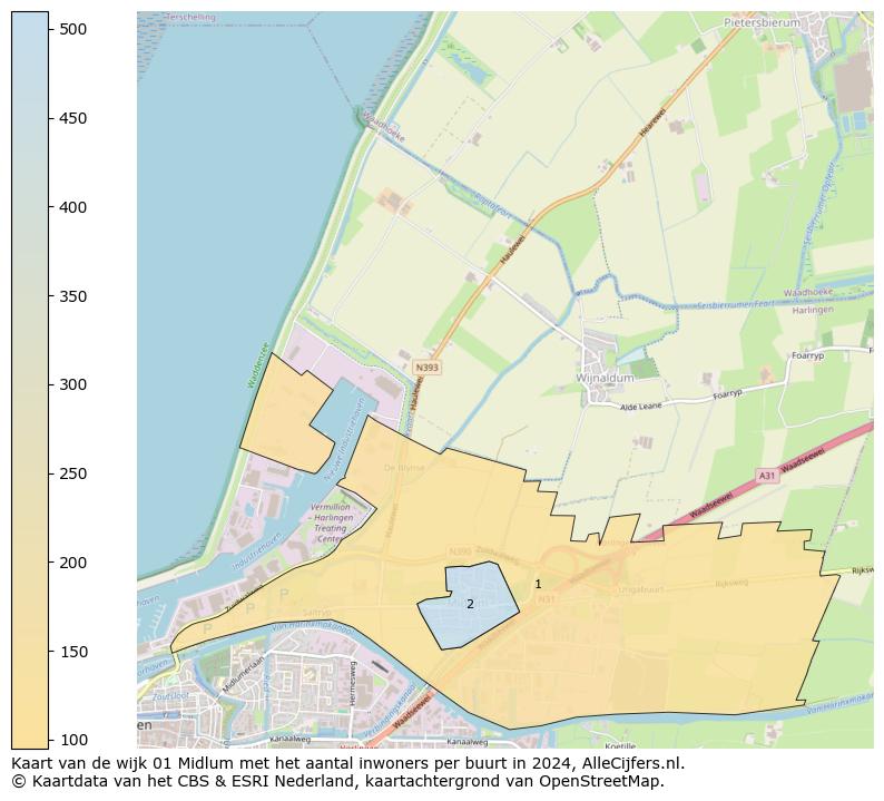 Kaart van de wijk 01 Midlum met het aantal inwoners per buurt in 2024. Op deze pagina vind je veel informatie over inwoners (zoals de verdeling naar leeftijdsgroepen, gezinssamenstelling, geslacht, autochtoon of Nederlands met een immigratie achtergrond,...), woningen (aantallen, types, prijs ontwikkeling, gebruik, type eigendom,...) en méér (autobezit, energieverbruik,...)  op basis van open data van het centraal bureau voor de statistiek en diverse andere bronnen!