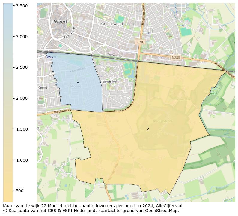 Kaart van de wijk 22 Moesel met het aantal inwoners per buurt in 2024. Op deze pagina vind je veel informatie over inwoners (zoals de verdeling naar leeftijdsgroepen, gezinssamenstelling, geslacht, autochtoon of Nederlands met een immigratie achtergrond,...), woningen (aantallen, types, prijs ontwikkeling, gebruik, type eigendom,...) en méér (autobezit, energieverbruik,...)  op basis van open data van het Centraal Bureau voor de Statistiek en diverse andere bronnen!