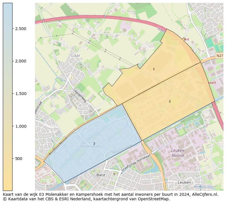 Kaart van de wijk 03 Molenakker en Kampershoek met het aantal inwoners per buurt in 2024. Op deze pagina vind je veel informatie over inwoners (zoals de verdeling naar leeftijdsgroepen, gezinssamenstelling, geslacht, autochtoon of Nederlands met een immigratie achtergrond,...), woningen (aantallen, types, prijs ontwikkeling, gebruik, type eigendom,...) en méér (autobezit, energieverbruik,...)  op basis van open data van het centraal bureau voor de statistiek en diverse andere bronnen!