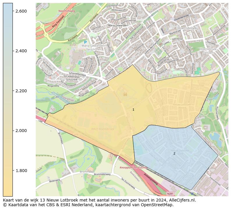 Kaart van de wijk 13 Nieuw Lotbroek met het aantal inwoners per buurt in 2024. Op deze pagina vind je veel informatie over inwoners (zoals de verdeling naar leeftijdsgroepen, gezinssamenstelling, geslacht, autochtoon of Nederlands met een immigratie achtergrond,...), woningen (aantallen, types, prijs ontwikkeling, gebruik, type eigendom,...) en méér (autobezit, energieverbruik,...)  op basis van open data van het centraal bureau voor de statistiek en diverse andere bronnen!