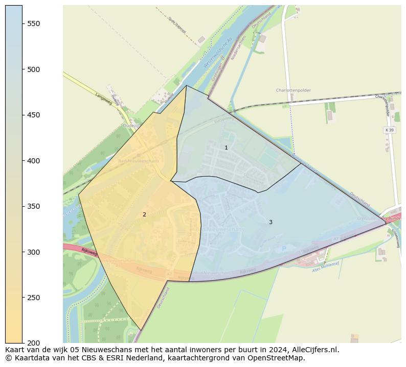 Kaart van de wijk 05 Nieuweschans met het aantal inwoners per buurt in 2024. Op deze pagina vind je veel informatie over inwoners (zoals de verdeling naar leeftijdsgroepen, gezinssamenstelling, geslacht, autochtoon of Nederlands met een immigratie achtergrond,...), woningen (aantallen, types, prijs ontwikkeling, gebruik, type eigendom,...) en méér (autobezit, energieverbruik,...)  op basis van open data van het centraal bureau voor de statistiek en diverse andere bronnen!