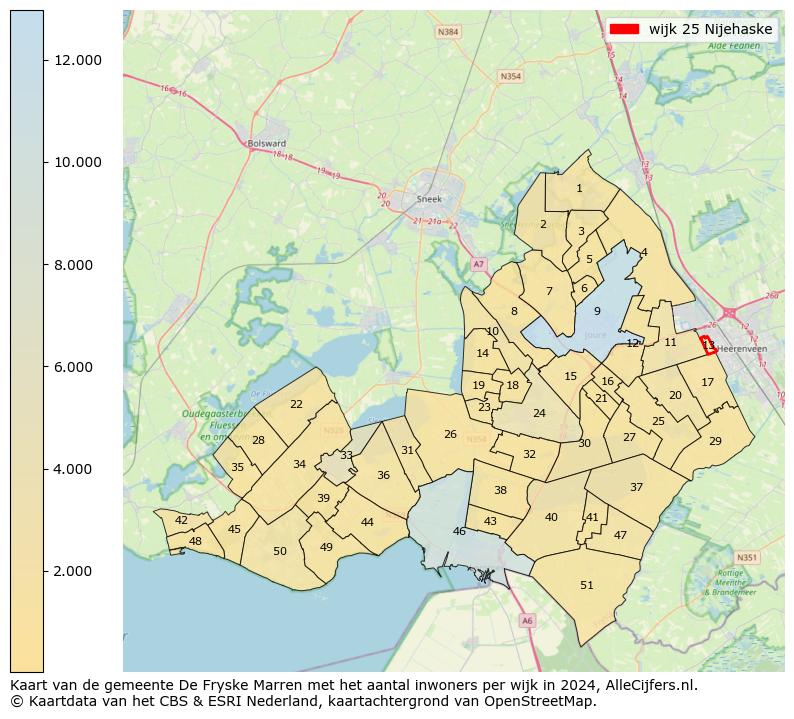 Kaart van de gemeente De Fryske Marren met het aantal inwoners per wijk in 2024. Op deze pagina vind je veel informatie over inwoners (zoals de verdeling naar leeftijdsgroepen, gezinssamenstelling, geslacht, autochtoon of Nederlands met een immigratie achtergrond,...), woningen (aantallen, types, prijs ontwikkeling, gebruik, type eigendom,...) en méér (autobezit, energieverbruik,...)  op basis van open data van het centraal bureau voor de statistiek en diverse andere bronnen!