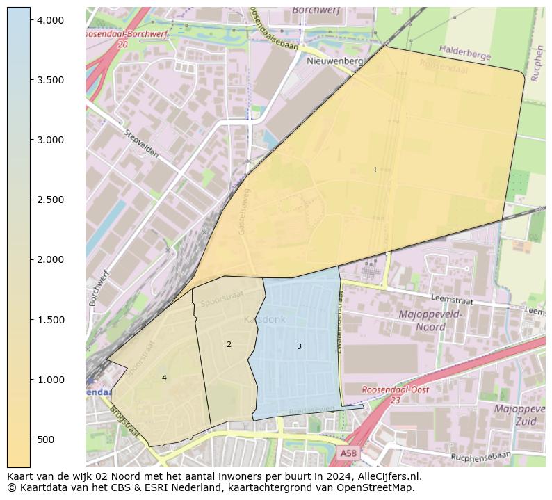 Kaart van de wijk 02 Noord met het aantal inwoners per buurt in 2024. Op deze pagina vind je veel informatie over inwoners (zoals de verdeling naar leeftijdsgroepen, gezinssamenstelling, geslacht, autochtoon of Nederlands met een immigratie achtergrond,...), woningen (aantallen, types, prijs ontwikkeling, gebruik, type eigendom,...) en méér (autobezit, energieverbruik,...)  op basis van open data van het centraal bureau voor de statistiek en diverse andere bronnen!