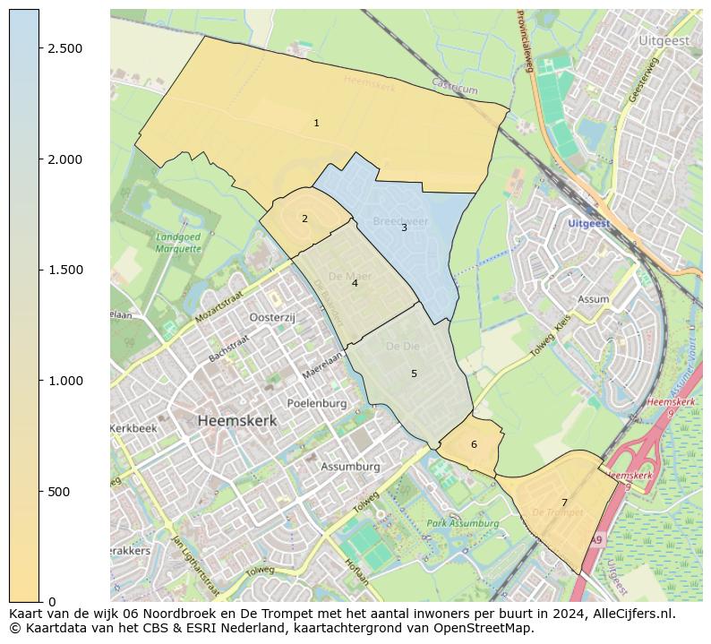 Kaart van de wijk 06 Noordbroek en De Trompet met het aantal inwoners per buurt in 2024. Op deze pagina vind je veel informatie over inwoners (zoals de verdeling naar leeftijdsgroepen, gezinssamenstelling, geslacht, autochtoon of Nederlands met een immigratie achtergrond,...), woningen (aantallen, types, prijs ontwikkeling, gebruik, type eigendom,...) en méér (autobezit, energieverbruik,...)  op basis van open data van het Centraal Bureau voor de Statistiek en diverse andere bronnen!