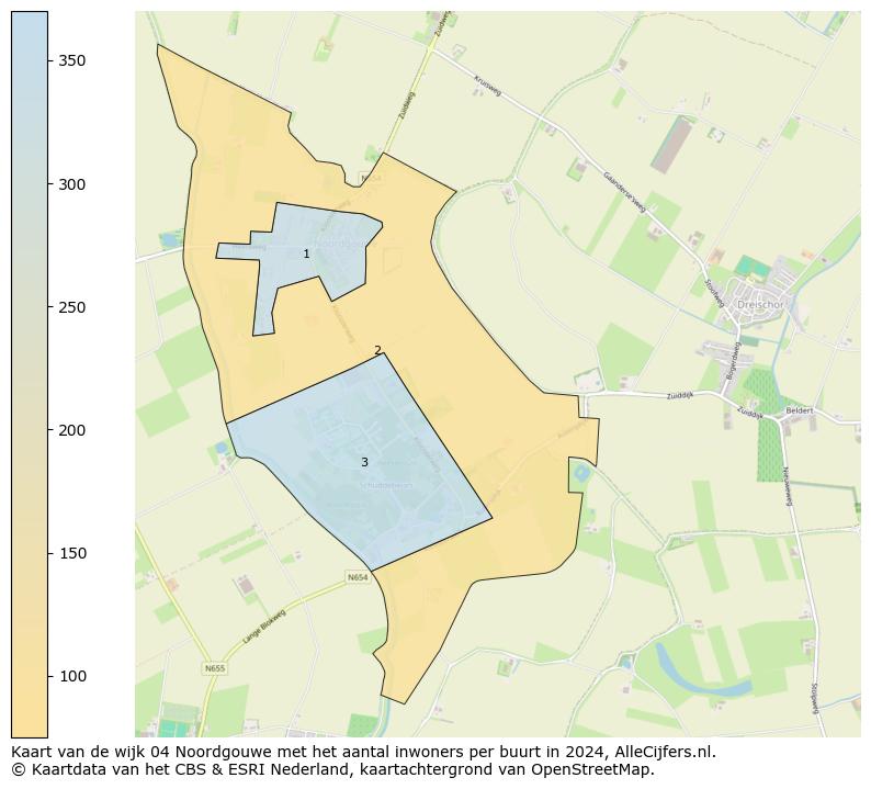 Kaart van de wijk 04 Noordgouwe met het aantal inwoners per buurt in 2024. Op deze pagina vind je veel informatie over inwoners (zoals de verdeling naar leeftijdsgroepen, gezinssamenstelling, geslacht, autochtoon of Nederlands met een immigratie achtergrond,...), woningen (aantallen, types, prijs ontwikkeling, gebruik, type eigendom,...) en méér (autobezit, energieverbruik,...)  op basis van open data van het centraal bureau voor de statistiek en diverse andere bronnen!