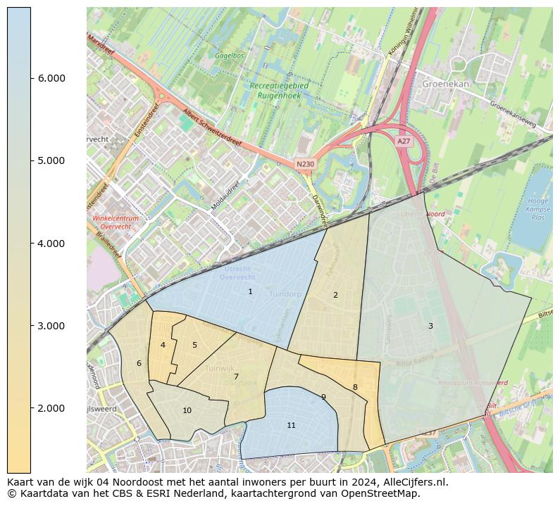 Kaart van de wijk 04 Noordoost met het aantal inwoners per buurt in 2024. Op deze pagina vind je veel informatie over inwoners (zoals de verdeling naar leeftijdsgroepen, gezinssamenstelling, geslacht, autochtoon of Nederlands met een immigratie achtergrond,...), woningen (aantallen, types, prijs ontwikkeling, gebruik, type eigendom,...) en méér (autobezit, energieverbruik,...)  op basis van open data van het centraal bureau voor de statistiek en diverse andere bronnen!