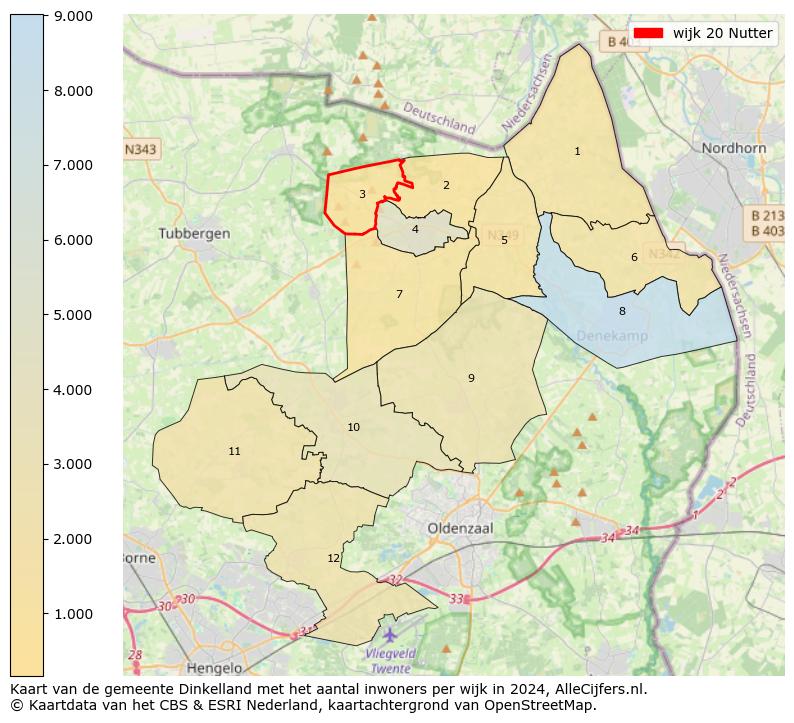 Kaart van de gemeente Dinkelland met het aantal inwoners per wijk in 2024. Op deze pagina vind je veel informatie over inwoners (zoals de verdeling naar leeftijdsgroepen, gezinssamenstelling, geslacht, autochtoon of Nederlands met een immigratie achtergrond,...), woningen (aantallen, types, prijs ontwikkeling, gebruik, type eigendom,...) en méér (autobezit, energieverbruik,...)  op basis van open data van het centraal bureau voor de statistiek en diverse andere bronnen!