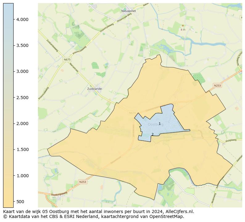 Kaart van de wijk 05 Oostburg met het aantal inwoners per buurt in 2024. Op deze pagina vind je veel informatie over inwoners (zoals de verdeling naar leeftijdsgroepen, gezinssamenstelling, geslacht, autochtoon of Nederlands met een immigratie achtergrond,...), woningen (aantallen, types, prijs ontwikkeling, gebruik, type eigendom,...) en méér (autobezit, energieverbruik,...)  op basis van open data van het centraal bureau voor de statistiek en diverse andere bronnen!