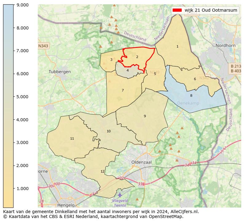 Kaart van de gemeente Dinkelland met het aantal inwoners per wijk in 2024. Op deze pagina vind je veel informatie over inwoners (zoals de verdeling naar leeftijdsgroepen, gezinssamenstelling, geslacht, autochtoon of Nederlands met een immigratie achtergrond,...), woningen (aantallen, types, prijs ontwikkeling, gebruik, type eigendom,...) en méér (autobezit, energieverbruik,...)  op basis van open data van het centraal bureau voor de statistiek en diverse andere bronnen!