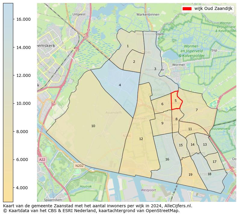 Kaart van de gemeente Zaanstad met het aantal inwoners per wijk in 2024. Op deze pagina vind je veel informatie over inwoners (zoals de verdeling naar leeftijdsgroepen, gezinssamenstelling, geslacht, autochtoon of Nederlands met een immigratie achtergrond,...), woningen (aantallen, types, prijs ontwikkeling, gebruik, type eigendom,...) en méér (autobezit, energieverbruik,...)  op basis van open data van het centraal bureau voor de statistiek en diverse andere bronnen!