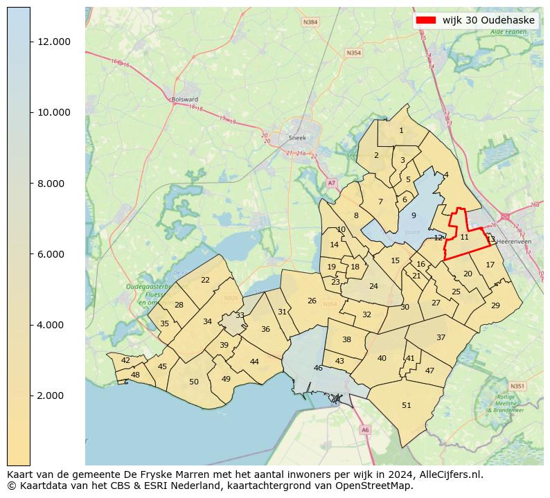 Kaart van de gemeente De Fryske Marren met het aantal inwoners per wijk in 2024. Op deze pagina vind je veel informatie over inwoners (zoals de verdeling naar leeftijdsgroepen, gezinssamenstelling, geslacht, autochtoon of Nederlands met een immigratie achtergrond,...), woningen (aantallen, types, prijs ontwikkeling, gebruik, type eigendom,...) en méér (autobezit, energieverbruik,...)  op basis van open data van het centraal bureau voor de statistiek en diverse andere bronnen!