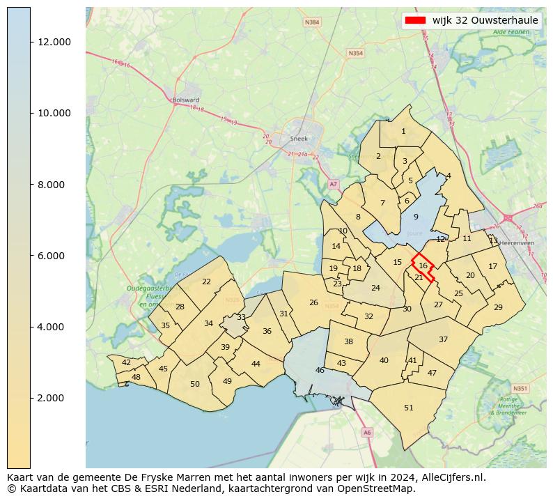 Kaart van de gemeente De Fryske Marren met het aantal inwoners per wijk in 2024. Op deze pagina vind je veel informatie over inwoners (zoals de verdeling naar leeftijdsgroepen, gezinssamenstelling, geslacht, autochtoon of Nederlands met een immigratie achtergrond,...), woningen (aantallen, types, prijs ontwikkeling, gebruik, type eigendom,...) en méér (autobezit, energieverbruik,...)  op basis van open data van het centraal bureau voor de statistiek en diverse andere bronnen!