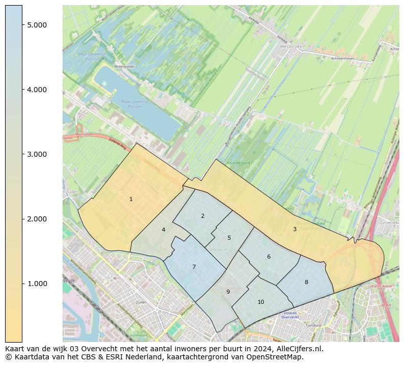 Kaart van de wijk 03 Overvecht met het aantal inwoners per buurt in 2024. Op deze pagina vind je veel informatie over inwoners (zoals de verdeling naar leeftijdsgroepen, gezinssamenstelling, geslacht, autochtoon of Nederlands met een immigratie achtergrond,...), woningen (aantallen, types, prijs ontwikkeling, gebruik, type eigendom,...) en méér (autobezit, energieverbruik,...)  op basis van open data van het centraal bureau voor de statistiek en diverse andere bronnen!