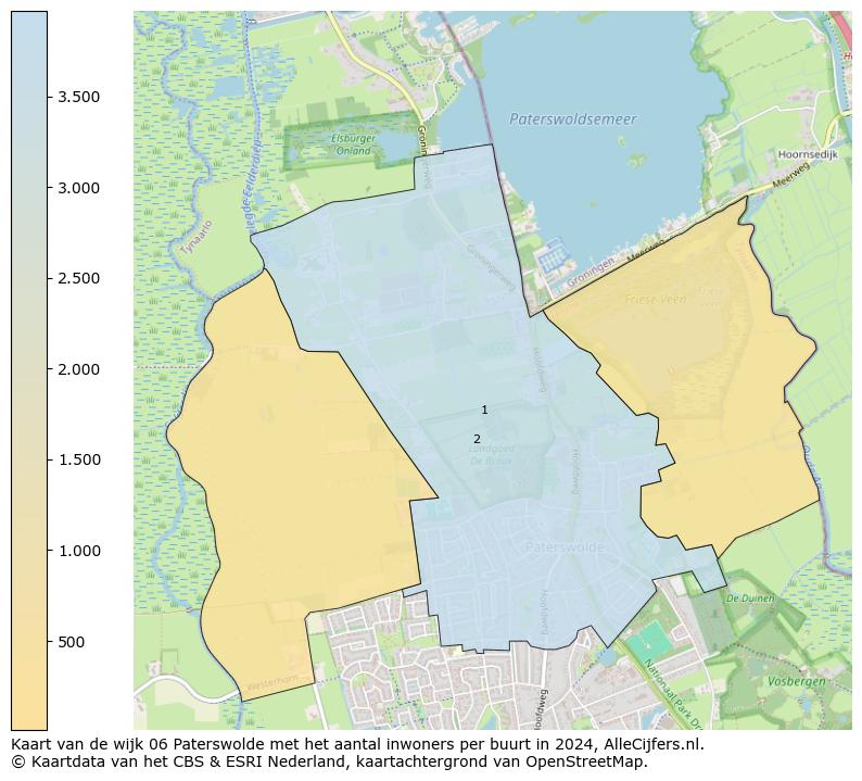 Kaart van de wijk 06 Paterswolde met het aantal inwoners per buurt in 2024. Op deze pagina vind je veel informatie over inwoners (zoals de verdeling naar leeftijdsgroepen, gezinssamenstelling, geslacht, autochtoon of Nederlands met een immigratie achtergrond,...), woningen (aantallen, types, prijs ontwikkeling, gebruik, type eigendom,...) en méér (autobezit, energieverbruik,...)  op basis van open data van het centraal bureau voor de statistiek en diverse andere bronnen!