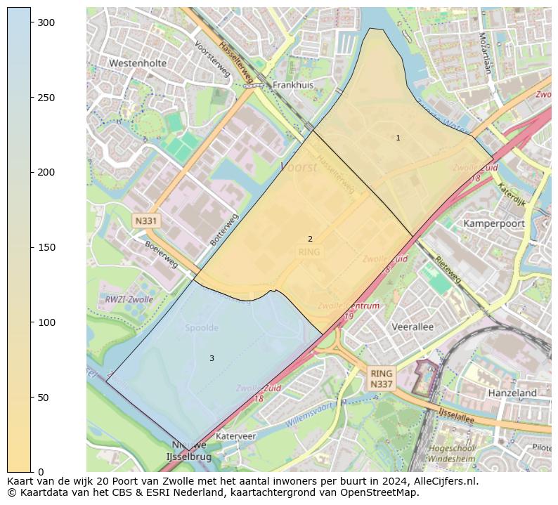 Kaart van de wijk 20 Poort van Zwolle met het aantal inwoners per buurt in 2024. Op deze pagina vind je veel informatie over inwoners (zoals de verdeling naar leeftijdsgroepen, gezinssamenstelling, geslacht, autochtoon of Nederlands met een immigratie achtergrond,...), woningen (aantallen, types, prijs ontwikkeling, gebruik, type eigendom,...) en méér (autobezit, energieverbruik,...)  op basis van open data van het Centraal Bureau voor de Statistiek en diverse andere bronnen!