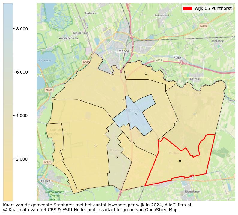 Kaart van de gemeente Staphorst met het aantal inwoners per wijk in 2024. Op deze pagina vind je veel informatie over inwoners (zoals de verdeling naar leeftijdsgroepen, gezinssamenstelling, geslacht, autochtoon of Nederlands met een immigratie achtergrond,...), woningen (aantallen, types, prijs ontwikkeling, gebruik, type eigendom,...) en méér (autobezit, energieverbruik,...)  op basis van open data van het centraal bureau voor de statistiek en diverse andere bronnen!