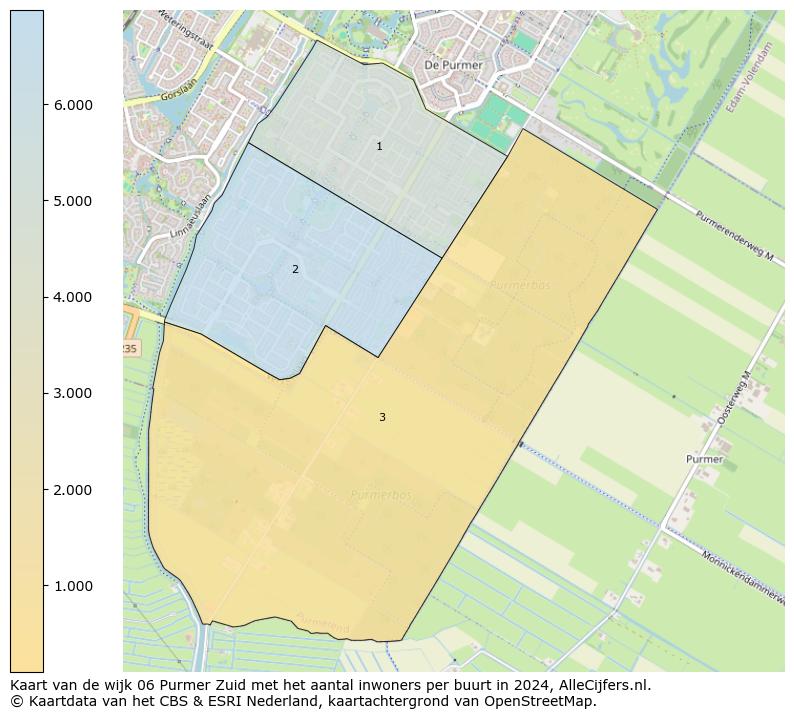 Kaart van de wijk 06 Purmer Zuid met het aantal inwoners per buurt in 2024. Op deze pagina vind je veel informatie over inwoners (zoals de verdeling naar leeftijdsgroepen, gezinssamenstelling, geslacht, autochtoon of Nederlands met een immigratie achtergrond,...), woningen (aantallen, types, prijs ontwikkeling, gebruik, type eigendom,...) en méér (autobezit, energieverbruik,...)  op basis van open data van het centraal bureau voor de statistiek en diverse andere bronnen!