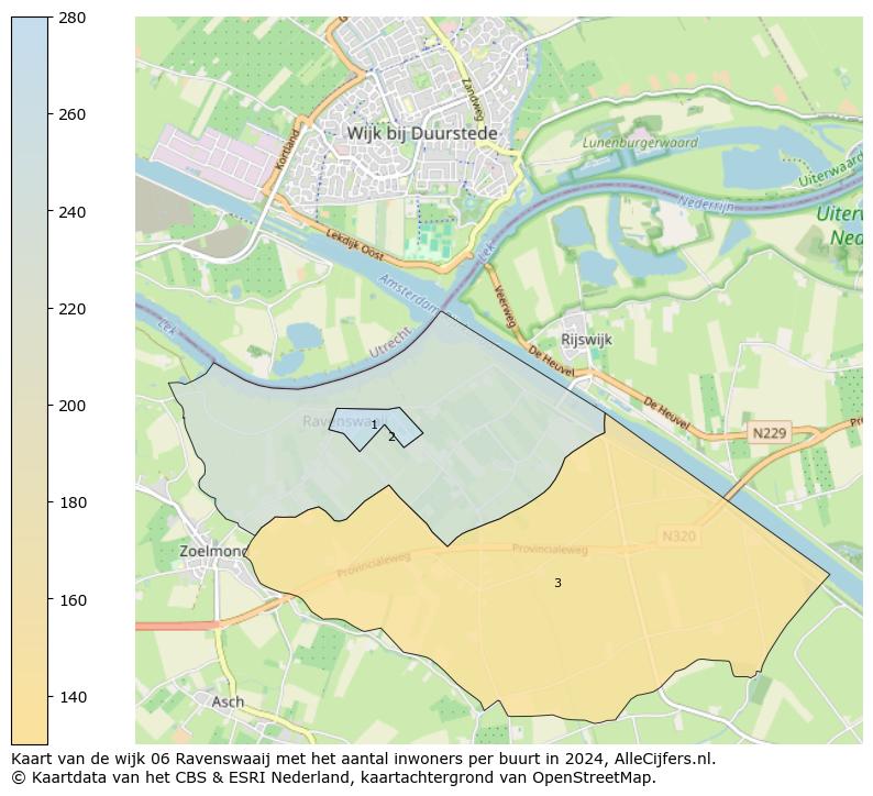 Kaart van de wijk 06 Ravenswaaij met het aantal inwoners per buurt in 2024. Op deze pagina vind je veel informatie over inwoners (zoals de verdeling naar leeftijdsgroepen, gezinssamenstelling, geslacht, autochtoon of Nederlands met een immigratie achtergrond,...), woningen (aantallen, types, prijs ontwikkeling, gebruik, type eigendom,...) en méér (autobezit, energieverbruik,...)  op basis van open data van het centraal bureau voor de statistiek en diverse andere bronnen!