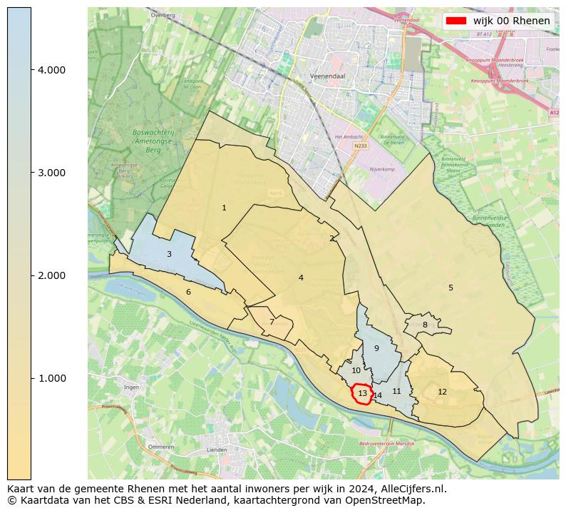 Kaart van de gemeente Rhenen met het aantal inwoners per wijk in 2024. Op deze pagina vind je veel informatie over inwoners (zoals de verdeling naar leeftijdsgroepen, gezinssamenstelling, geslacht, autochtoon of Nederlands met een immigratie achtergrond,...), woningen (aantallen, types, prijs ontwikkeling, gebruik, type eigendom,...) en méér (autobezit, energieverbruik,...)  op basis van open data van het centraal bureau voor de statistiek en diverse andere bronnen!