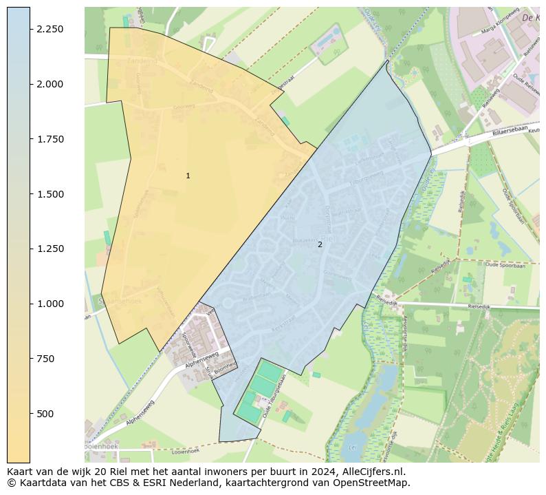 Kaart van de wijk 20 Riel met het aantal inwoners per buurt in 2024. Op deze pagina vind je veel informatie over inwoners (zoals de verdeling naar leeftijdsgroepen, gezinssamenstelling, geslacht, autochtoon of Nederlands met een immigratie achtergrond,...), woningen (aantallen, types, prijs ontwikkeling, gebruik, type eigendom,...) en méér (autobezit, energieverbruik,...)  op basis van open data van het centraal bureau voor de statistiek en diverse andere bronnen!