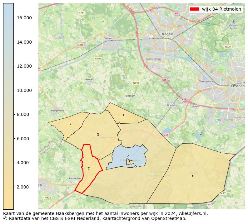 Kaart van de gemeente Haaksbergen met het aantal inwoners per wijk in 2024. Op deze pagina vind je veel informatie over inwoners (zoals de verdeling naar leeftijdsgroepen, gezinssamenstelling, geslacht, autochtoon of Nederlands met een immigratie achtergrond,...), woningen (aantallen, types, prijs ontwikkeling, gebruik, type eigendom,...) en méér (autobezit, energieverbruik,...)  op basis van open data van het centraal bureau voor de statistiek en diverse andere bronnen!