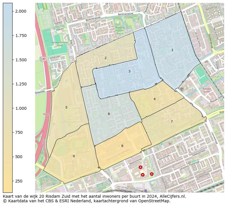 Kaart van de wijk 20 Risdam Zuid met het aantal inwoners per buurt in 2024. Op deze pagina vind je veel informatie over inwoners (zoals de verdeling naar leeftijdsgroepen, gezinssamenstelling, geslacht, autochtoon of Nederlands met een immigratie achtergrond,...), woningen (aantallen, types, prijs ontwikkeling, gebruik, type eigendom,...) en méér (autobezit, energieverbruik,...)  op basis van open data van het centraal bureau voor de statistiek en diverse andere bronnen!