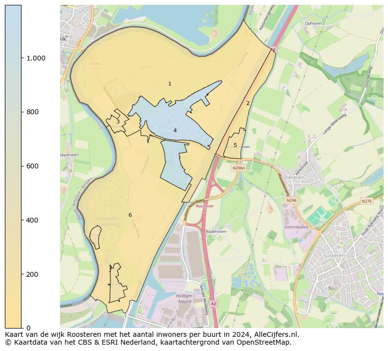 Kaart van de wijk Roosteren met het aantal inwoners per buurt in 2024. Op deze pagina vind je veel informatie over inwoners (zoals de verdeling naar leeftijdsgroepen, gezinssamenstelling, geslacht, autochtoon of Nederlands met een immigratie achtergrond,...), woningen (aantallen, types, prijs ontwikkeling, gebruik, type eigendom,...) en méér (autobezit, energieverbruik,...)  op basis van open data van het centraal bureau voor de statistiek en diverse andere bronnen!