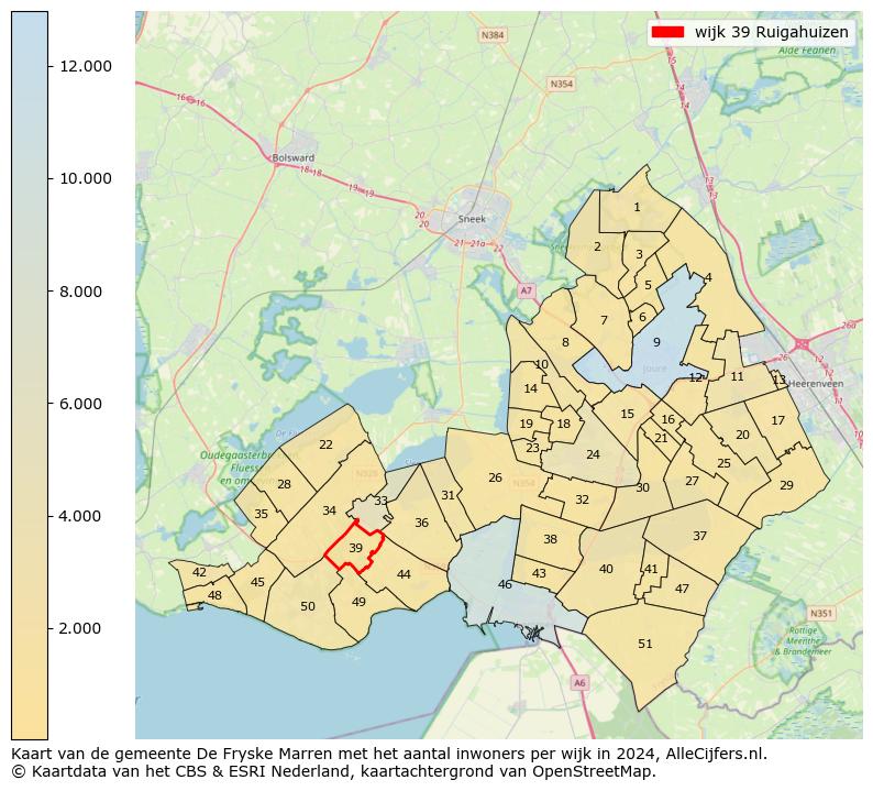 Kaart van de gemeente De Fryske Marren met het aantal inwoners per wijk in 2024. Op deze pagina vind je veel informatie over inwoners (zoals de verdeling naar leeftijdsgroepen, gezinssamenstelling, geslacht, autochtoon of Nederlands met een immigratie achtergrond,...), woningen (aantallen, types, prijs ontwikkeling, gebruik, type eigendom,...) en méér (autobezit, energieverbruik,...)  op basis van open data van het centraal bureau voor de statistiek en diverse andere bronnen!