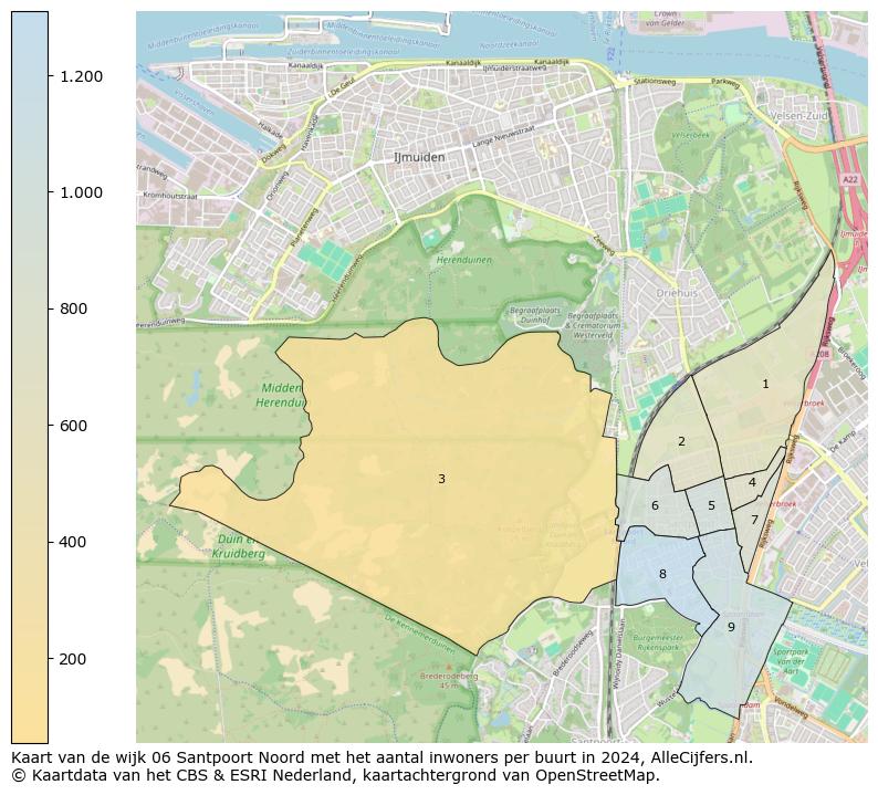 Kaart van de wijk 06 Santpoort Noord met het aantal inwoners per buurt in 2024. Op deze pagina vind je veel informatie over inwoners (zoals de verdeling naar leeftijdsgroepen, gezinssamenstelling, geslacht, autochtoon of Nederlands met een immigratie achtergrond,...), woningen (aantallen, types, prijs ontwikkeling, gebruik, type eigendom,...) en méér (autobezit, energieverbruik,...)  op basis van open data van het centraal bureau voor de statistiek en diverse andere bronnen!