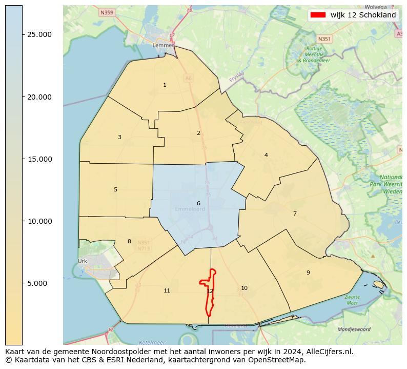 Kaart van de gemeente Noordoostpolder met het aantal inwoners per wijk in 2024. Op deze pagina vind je veel informatie over inwoners (zoals de verdeling naar leeftijdsgroepen, gezinssamenstelling, geslacht, autochtoon of Nederlands met een immigratie achtergrond,...), woningen (aantallen, types, prijs ontwikkeling, gebruik, type eigendom,...) en méér (autobezit, energieverbruik,...)  op basis van open data van het centraal bureau voor de statistiek en diverse andere bronnen!